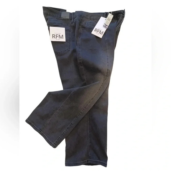 RFM Royalty For Me Black Wash Fading Wide Leg Mid Rise Jeans Size 20W - Picture 3 of 8